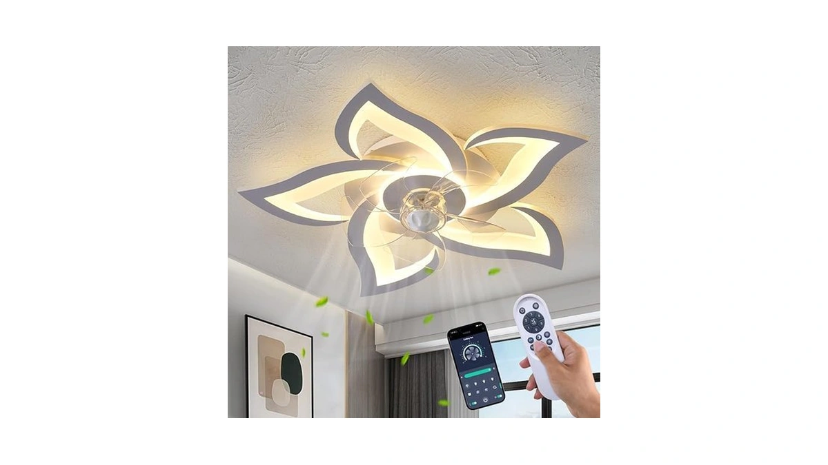 Dalouguan Flush Mount Ceiling Fan With Lights, 24" White ,remote