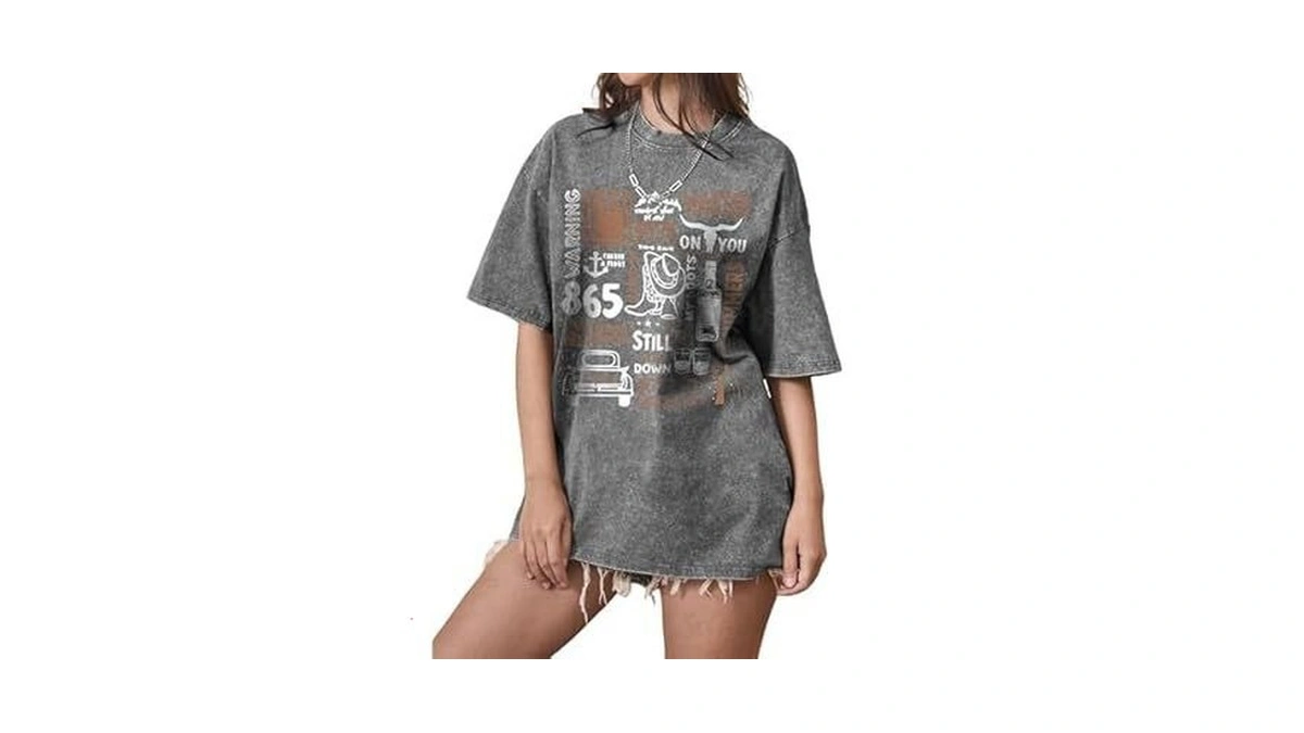 Western Shirts For Women Oversized Graphic Tees Vintage Cowboy Rodeo