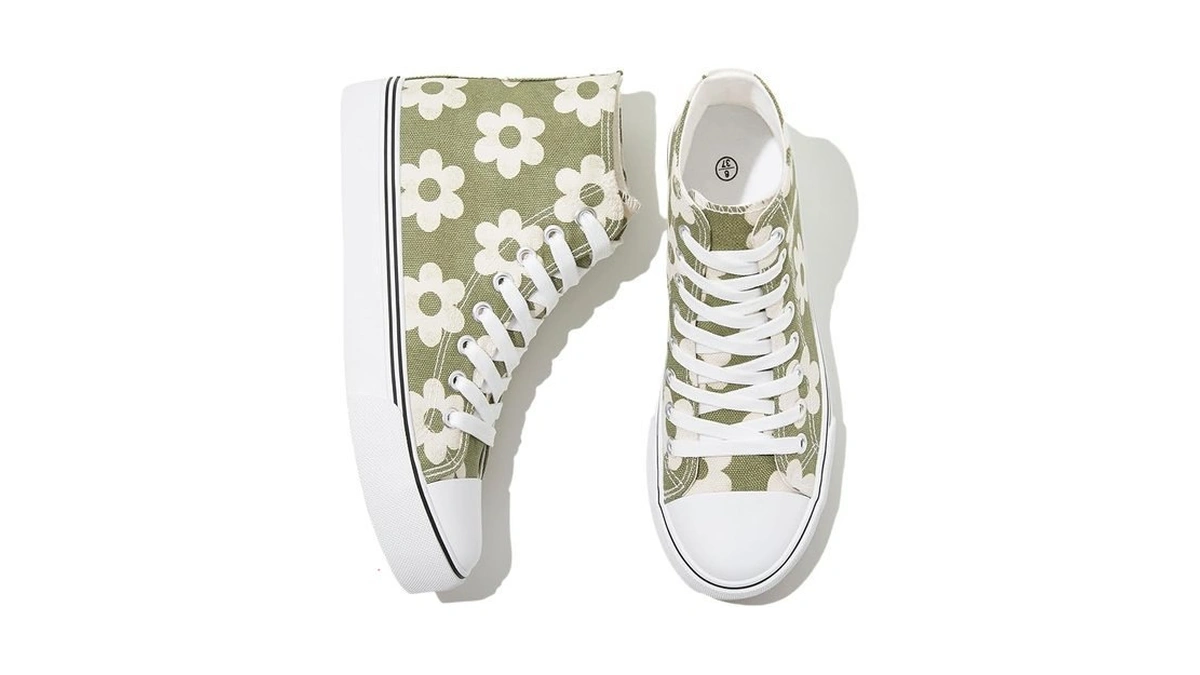 Kufeiti Women's High Top Sneakers Canvas Shoes Lace Up Green