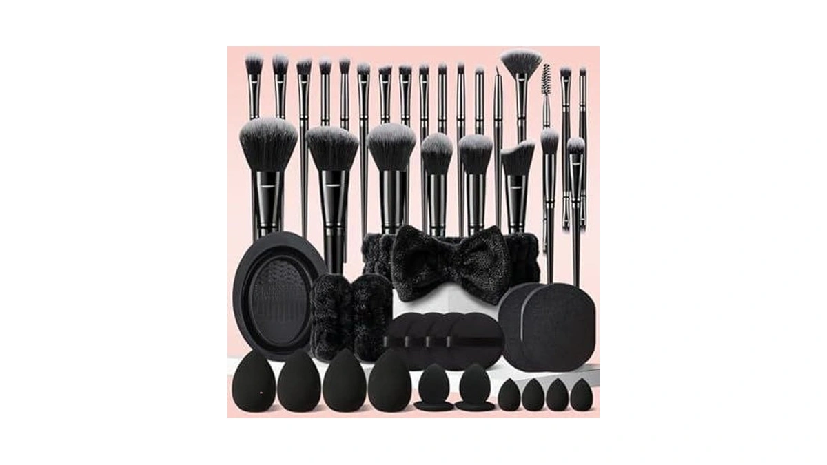 Hghdbt 47pcs Black Makeup Brushes Set Professional Premium Synthetic For