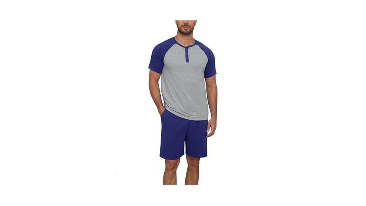 Nitagut Mens Pajama Set 2 Piece Henley Sleepwear Lightweight Short