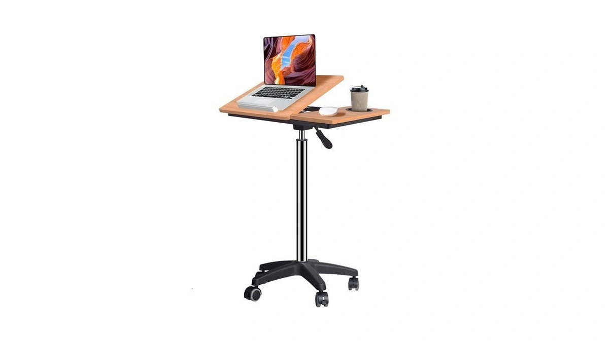 Wishacc Rolling Desk Adjustable Height, Mobile Standing Desk On Wheels,