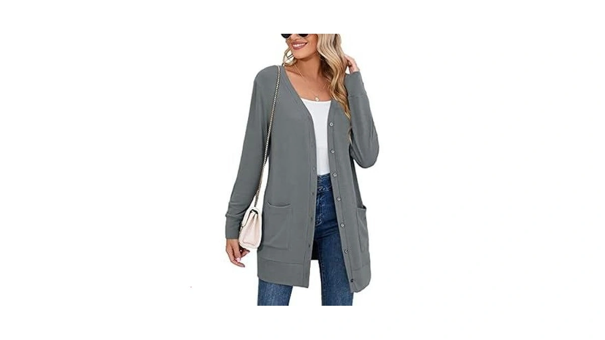 Heymoments Women's Long Sleeve Open Front Cardigan Dark Grey Large