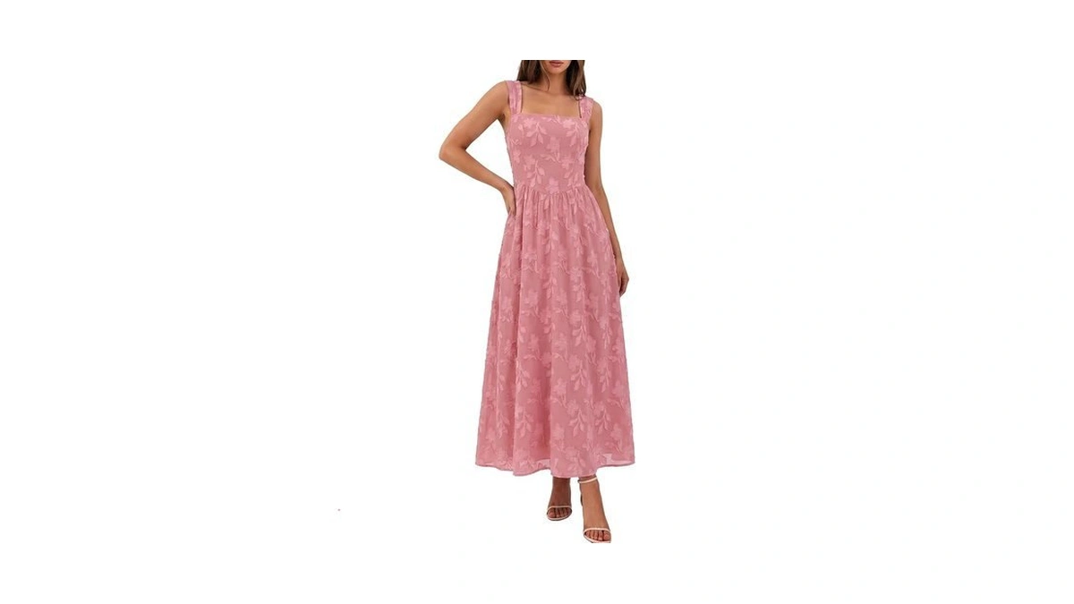Berrygo Womens Summer Wedding Guest Dresses Casual Sleeveless Square Neck
