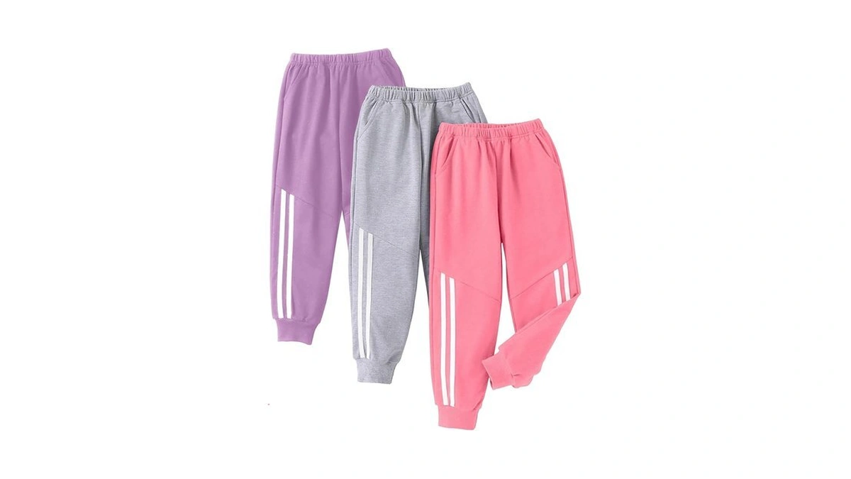 Edftm Girls' 3 Pack Sweatpants Kids Cotton Elastic Waisted Joggers
