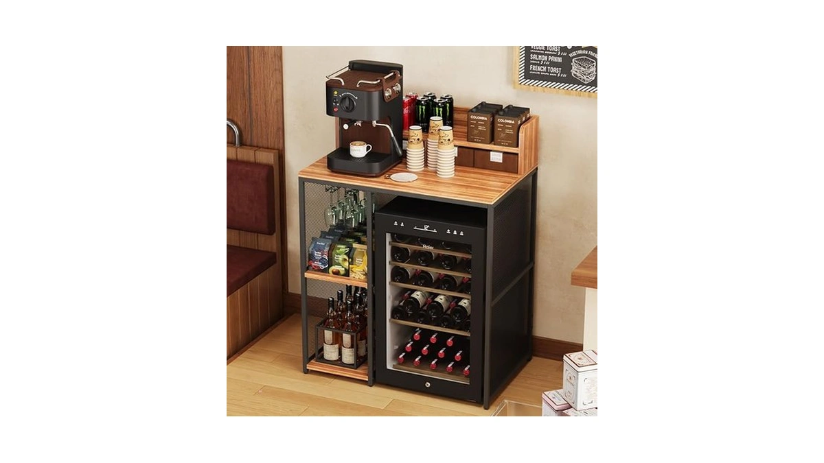 Kikihouse 4-tier Industrial Style Mini Fridge & Microwave Oven Stand,