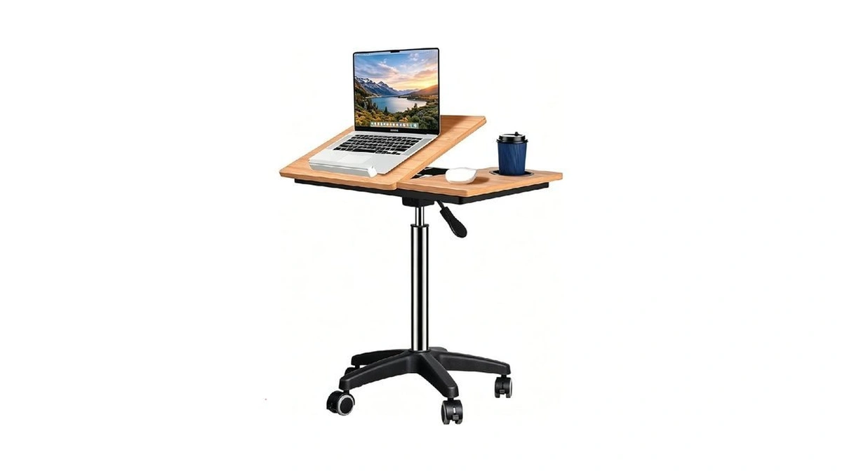 Wishacc Large Rolling Desk Adjustable Height With Drawers, Mobile Standing