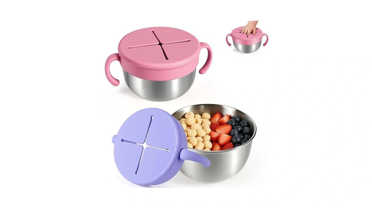 Snack Cups, 2 Pack Stainless Steel Toddler Snack Containers, Spill-proof