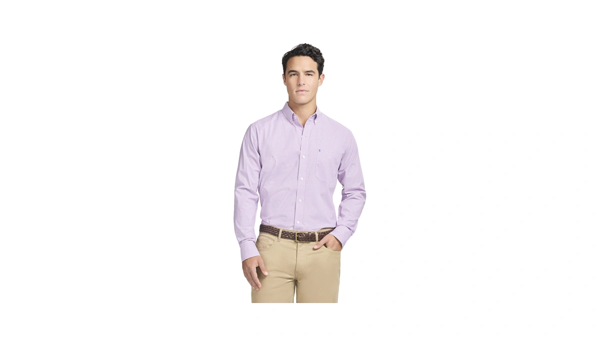 Izod Men's Performance Comfort Long Sleeve Plaid Button Down, English