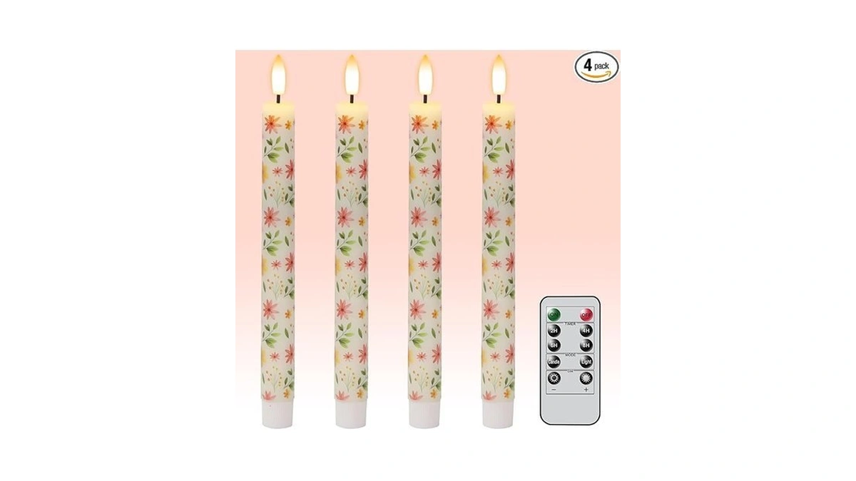 Kunswenn Flameless Taper Candles, Real Wax Flickering Taper Candles Battery