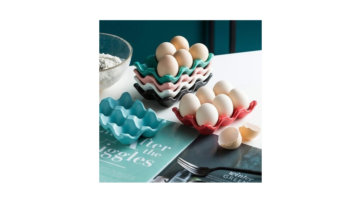 Urwoow Ceramic 6 Cup Egg Tray Holder (pink)