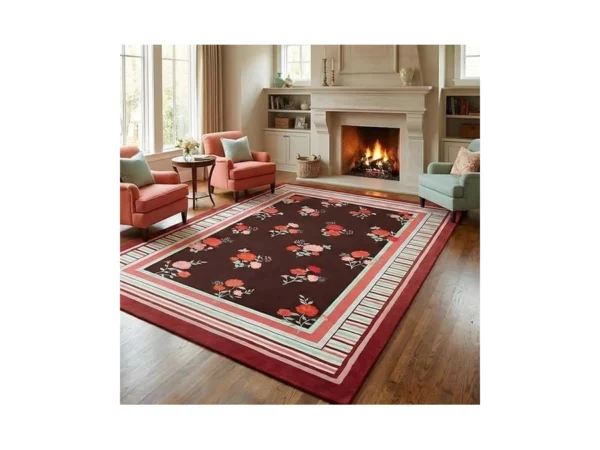 Garveehome Red 5x7 Area Rug, Vintage Floral Design, Machine Washable