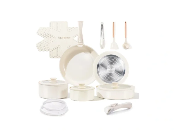 Chef Power Ceramic Cookware Set Non Toxic With Detachable Handles,