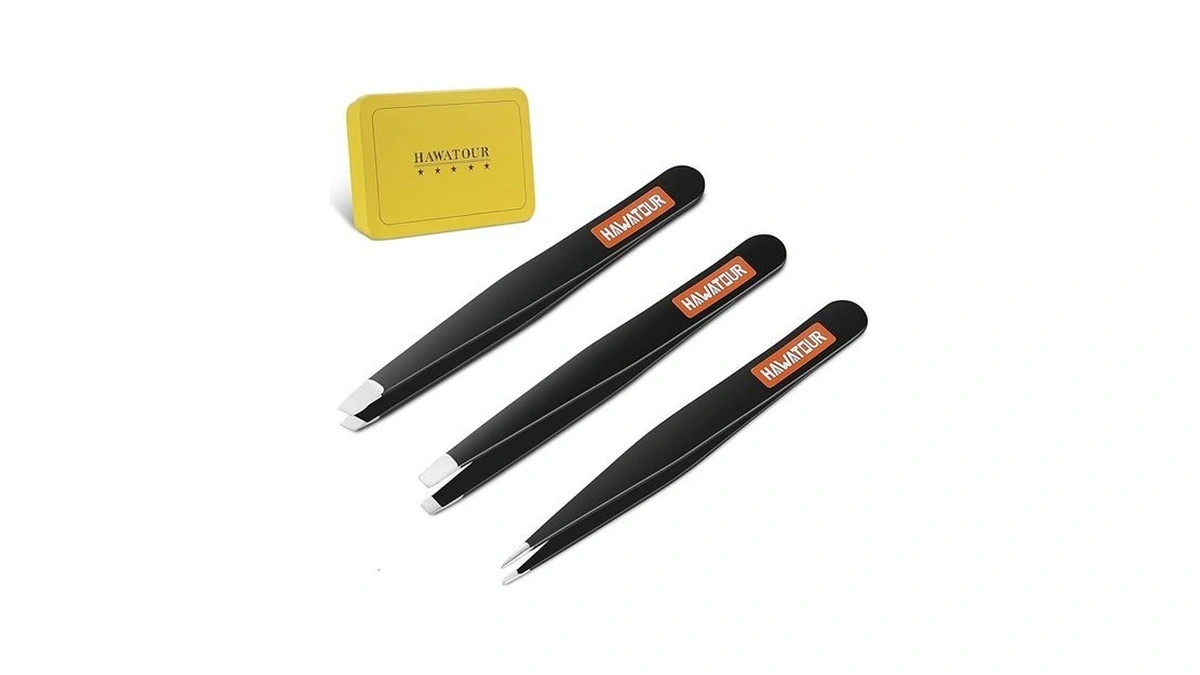 Hawatour Tweezers Set 3pcs, Precision Stainless Steel Eyebrow Tweezers For