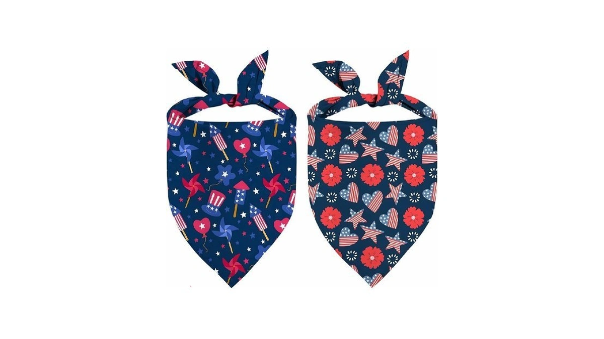 4th Of July Patriotic Dog Bandanas Reversible Large 2 Pack,