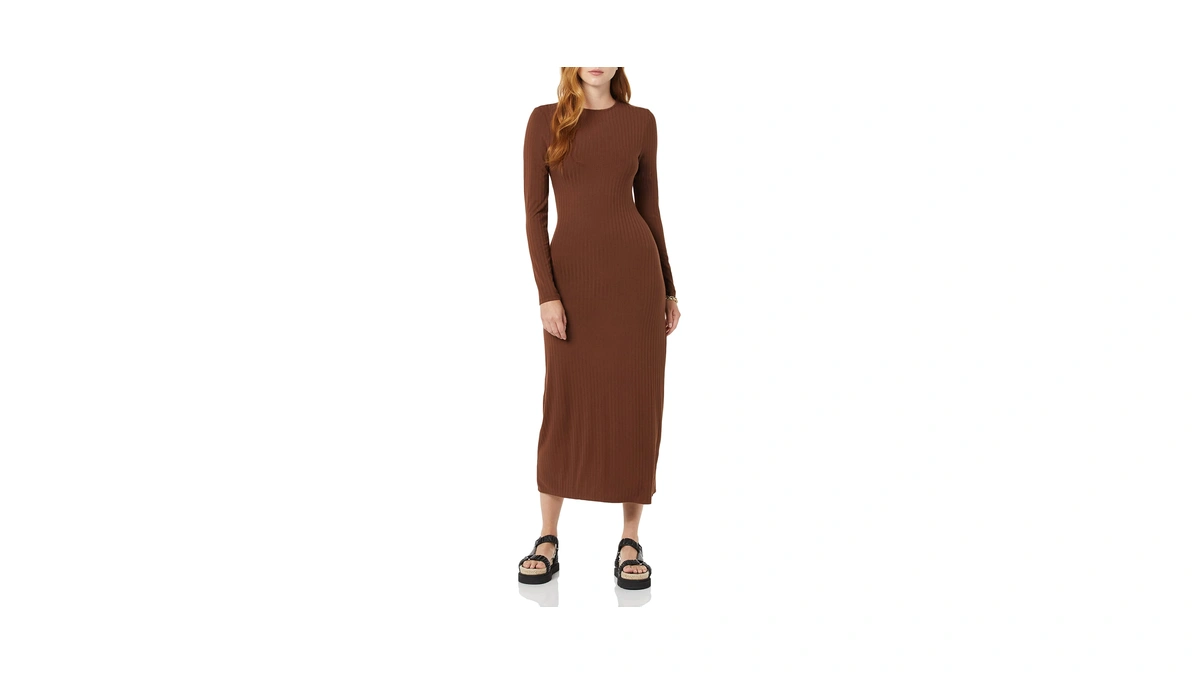 Amazon Essentials Women's Wide Rib Open Back Long Sleeve Dress,
