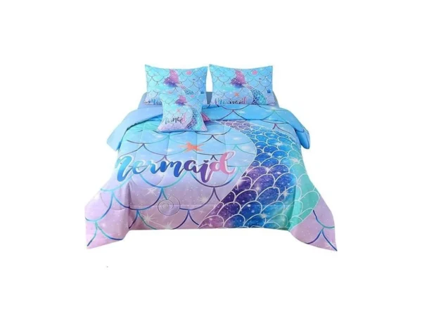 Jqinhome Mermaid Comforter Set Twin Size, 6 Piece Mermaid Tail
