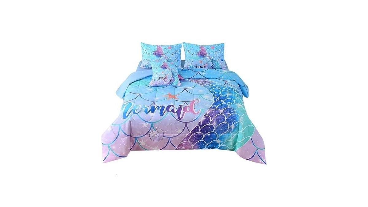 Jqinhome Mermaid Comforter Set Twin Size, 6 Piece Mermaid Tail