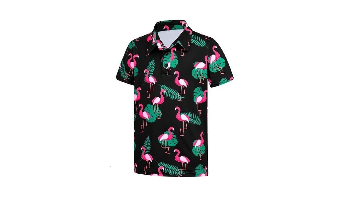 Boys Golf Shirts Polo Shirts Flamingo Holiday Short Sleeve Collared