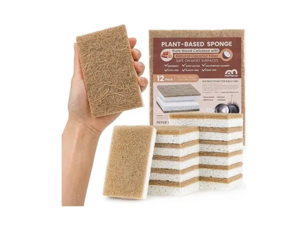 Metflavor 12 Pack Natural Kitchen Sponges, Biodegradable Non-scratch Cellulose Sponge