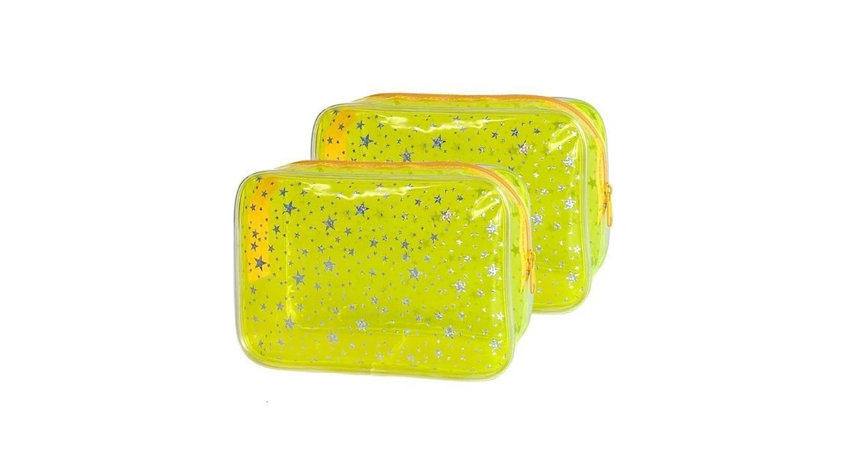 Toteprint Neon 2set Tsa Approved Clear Toiletry Pouch, 7"x2.4"x4.7" Size,