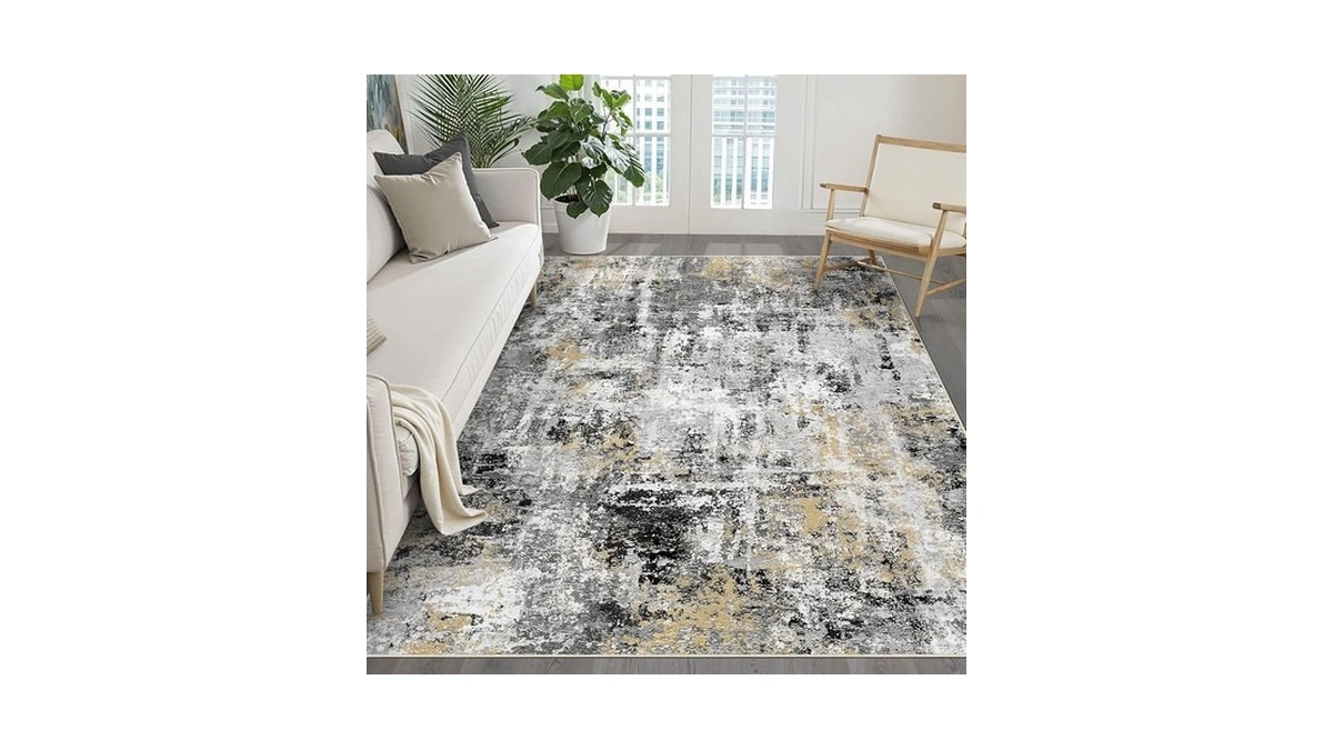 6x8 Area Rug Living Room: Washable Large Abstract Neutral Modern
