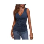 Wihion Women Sleeveless Blouse Wrap Tank Tops V Neck Ruched