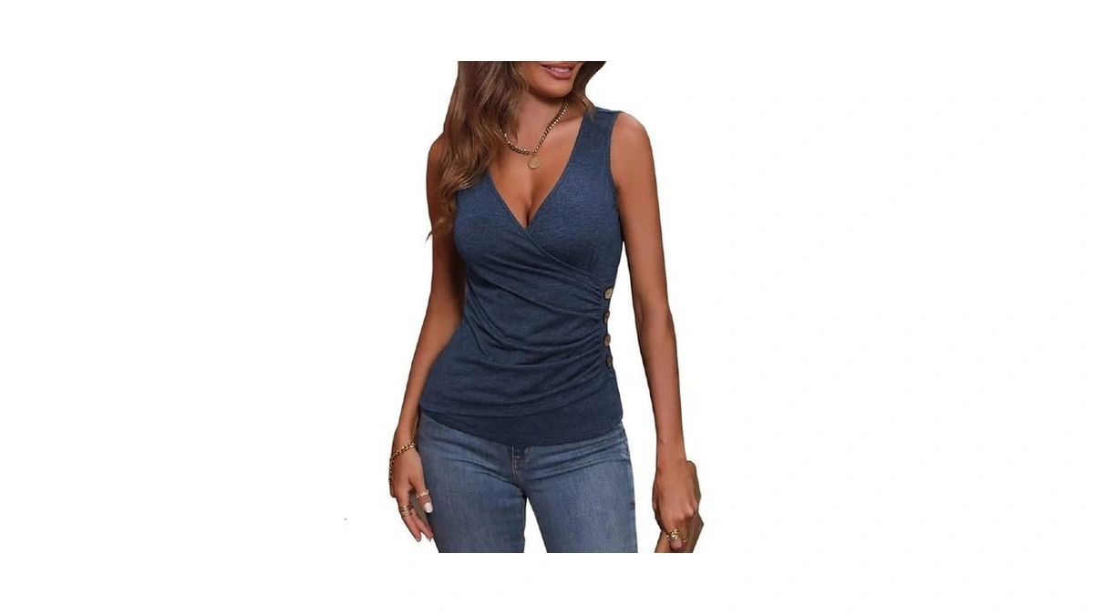 Wihion Women Sleeveless Blouse Wrap Tank Tops V Neck Ruched