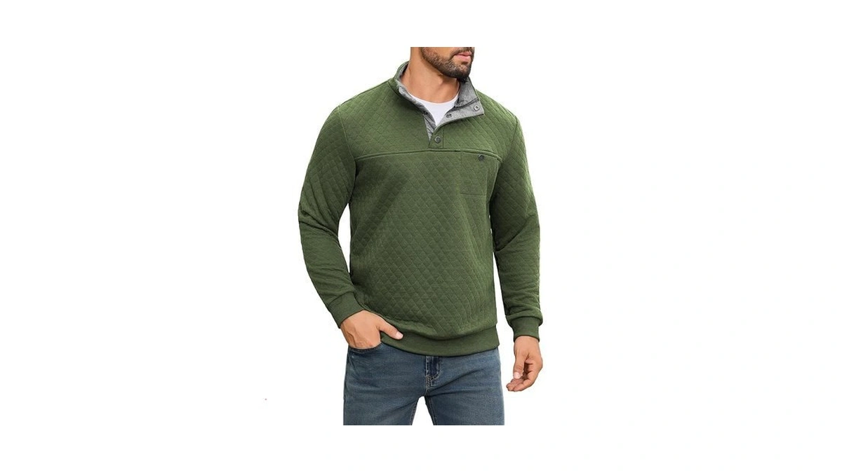 Urru Quilted Men's Sweatshirts Dressy Casual Long Sleeve Quarter Button