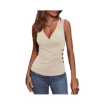Wihion Women Sleeveless Blouse Wrap Tank Tops V Neck Ruched