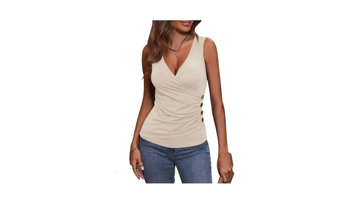 Wihion Women Sleeveless Blouse Wrap Tank Tops V Neck Ruched