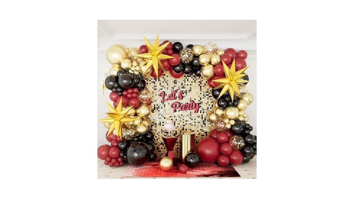 Dbkl Burgundy Balloon Arch Garland Kit With Burgundy Black Metallic