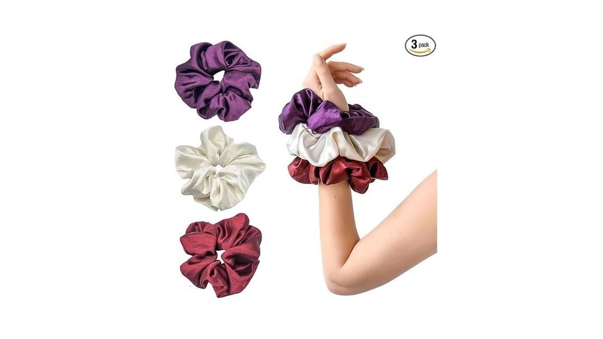 3-pack 7-inch Oversized Pearlized Satin Scrunchies, 1.06 Oz Hefty Weight