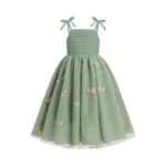 Eulimene Flower Girl Dress Floral Embroidery Tulle Dress Spaghetti Strap