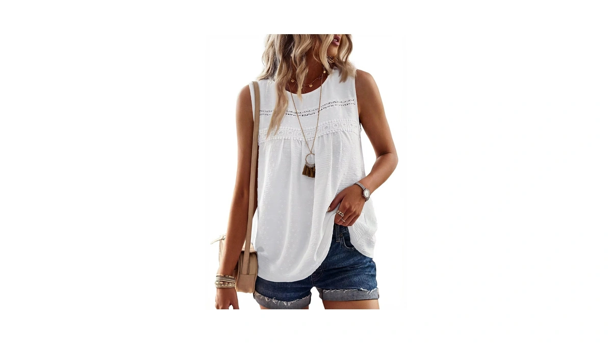Falechay Womens Summer Blouses Crew Neck Lace Hem Basic Tee
