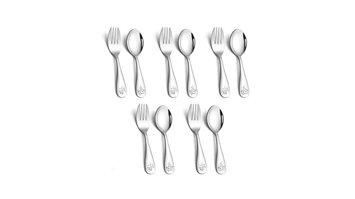 Lianyu 10-piece Toddler Utensils Set, Stainless Steel Children Silverware Set