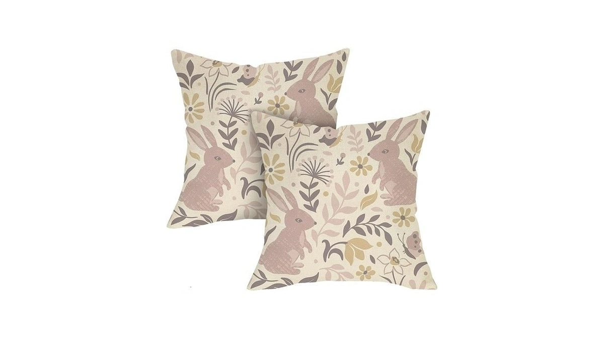Fjfz Spring Summer Bunny Floral Decorative Throw Pillow Covers 18