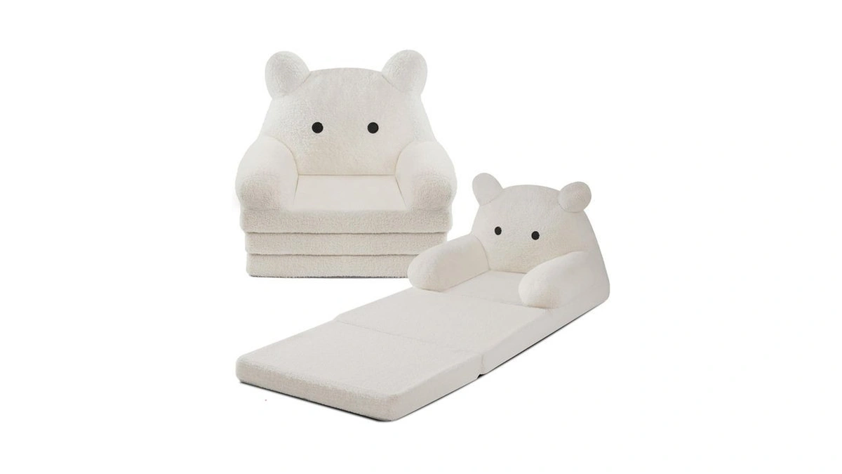 Tsinglax Foldable Kids Sofa, Sherpa Teddy Bear Toddler Couch With
