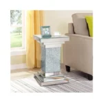Pregaspor Silver Mirrored End Table, Square Side Table With Crystal