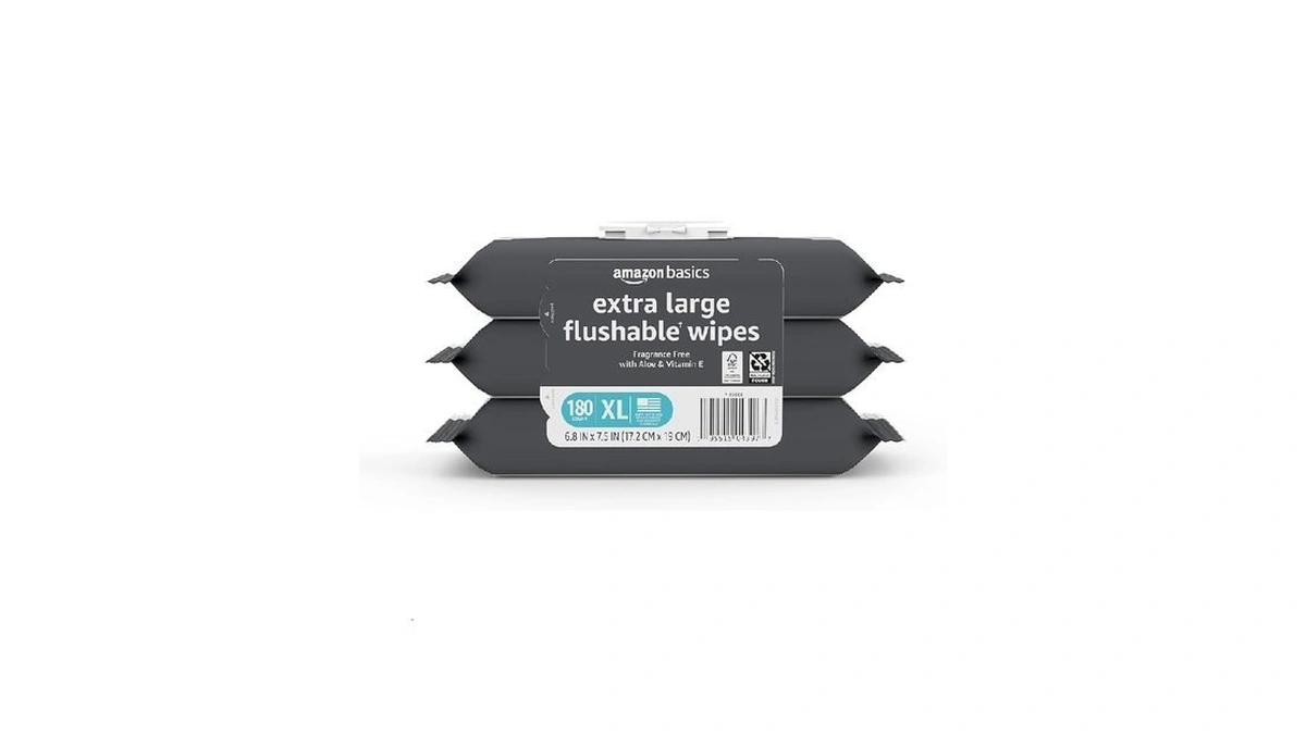 Amazon Basics Extra Large Flushable Wipes, Fragrance Free, Ph Balanced,