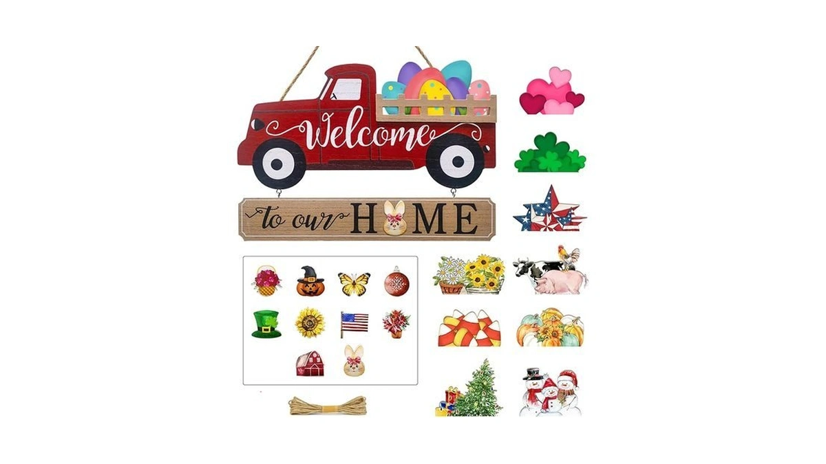 Winder 20pcs Interchangeable Welcome Sign For Front Door,seasonal Red Truck
