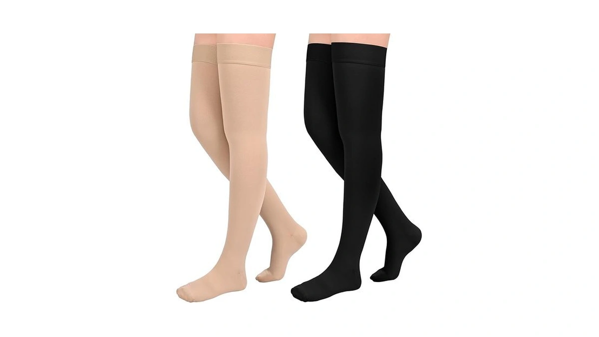2pairs Ktinnead 20-30mmhg Thigh High Compression Stockings For Women, Closed-toe