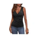 Wihion Women Sleeveless Blouse Wrap Tank Tops V Neck Ruched