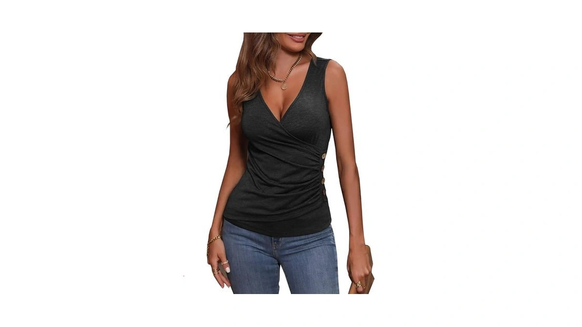 Wihion Women Sleeveless Blouse Wrap Tank Tops V Neck Ruched