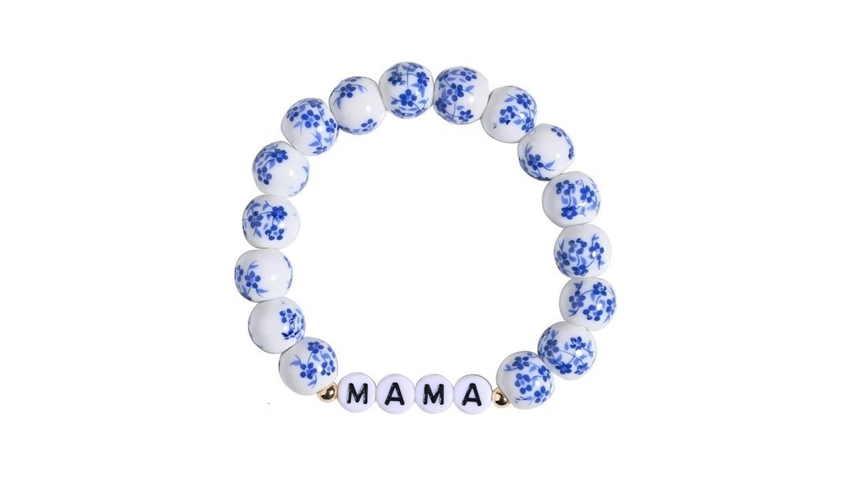 Gracayfr Mama Bracelet Mom Mothers Day Chinoiserie Bohemian Porcelain Blue