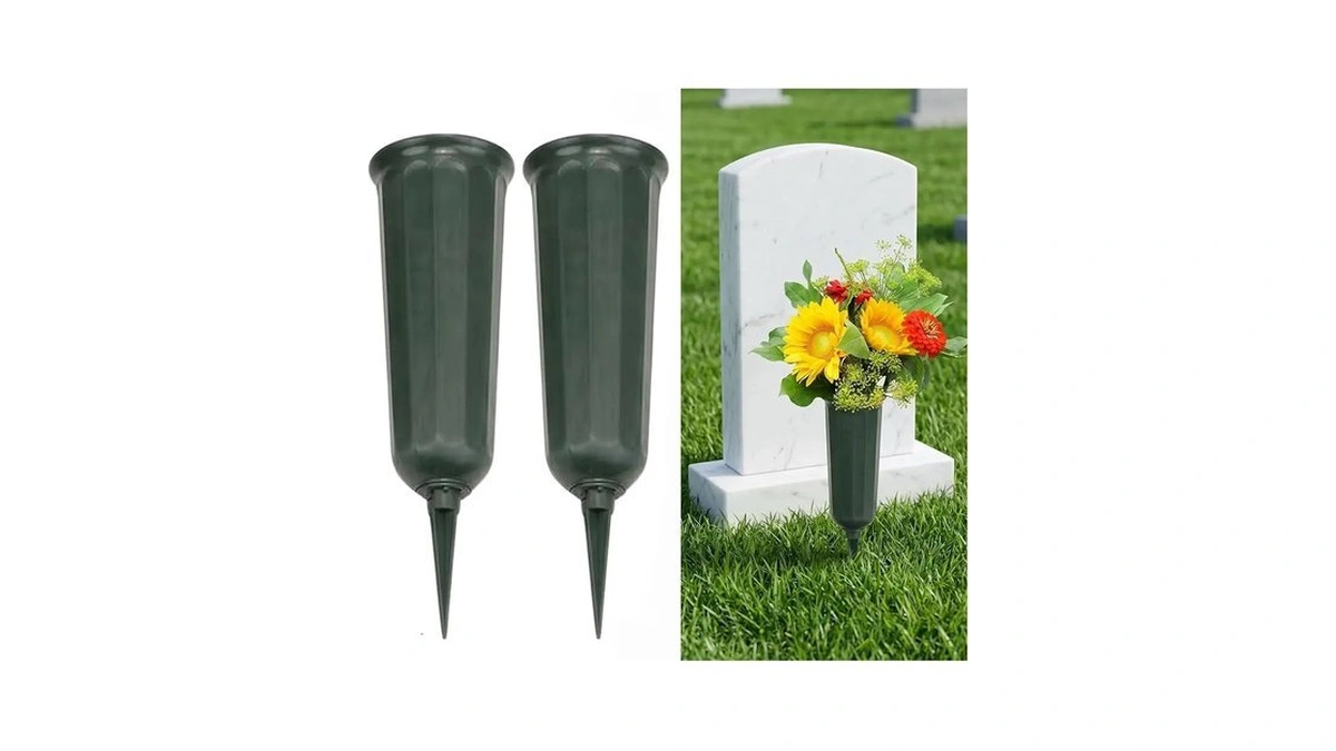 Evelots Cemetery Flower Vase With Sturdy Spikes/stakes 2 Pack Outdoor
