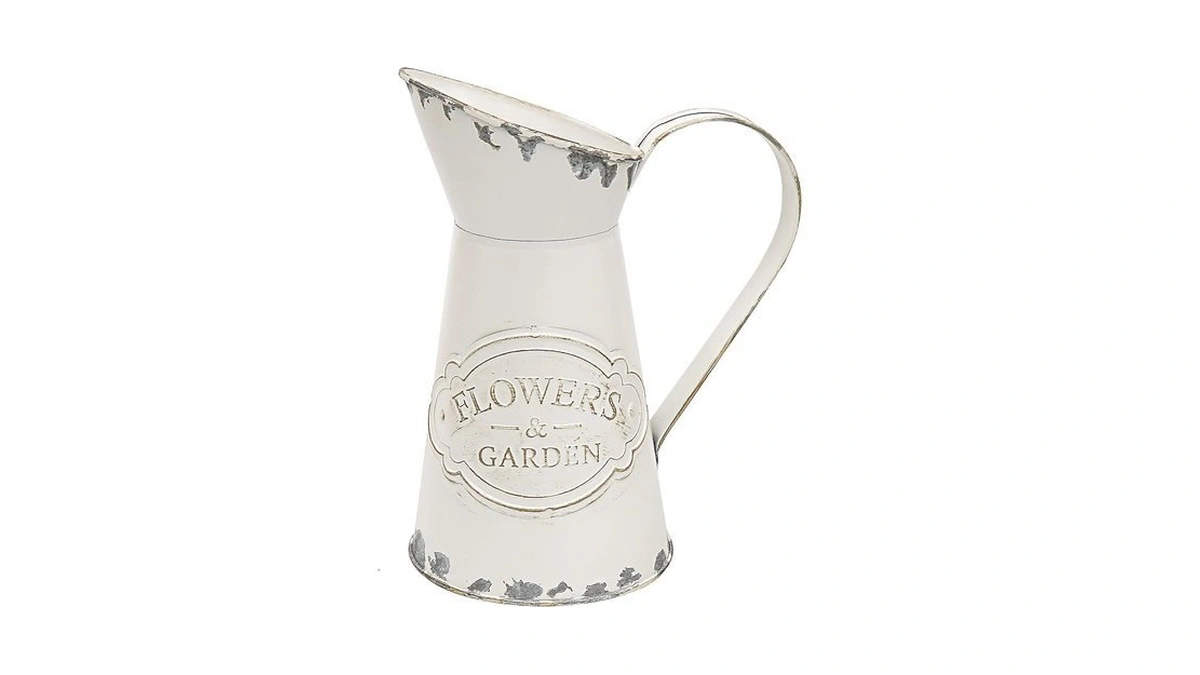 Rustic Vase For Flowers, Small White Metal Shabby Chic Jug,