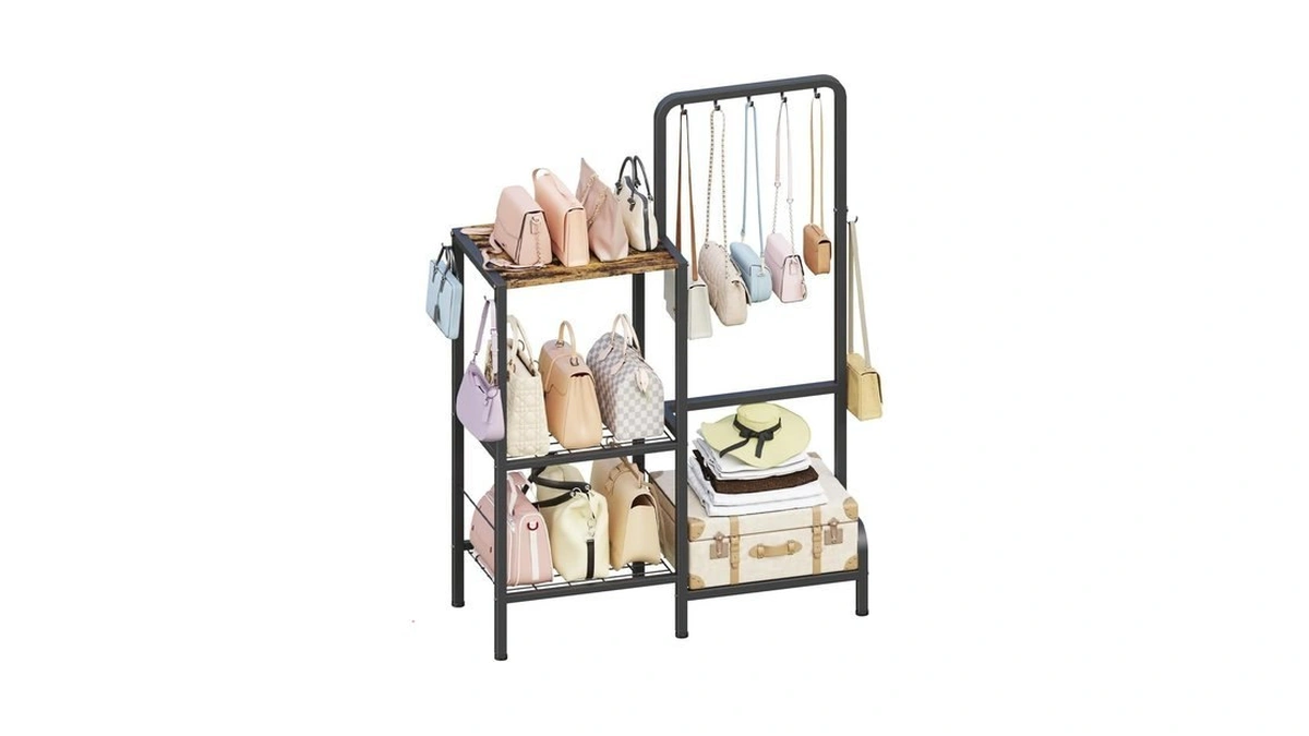Whoonba Floor-standing 3-tier Purse Organizer, High-capacity Bag Holder With 8
