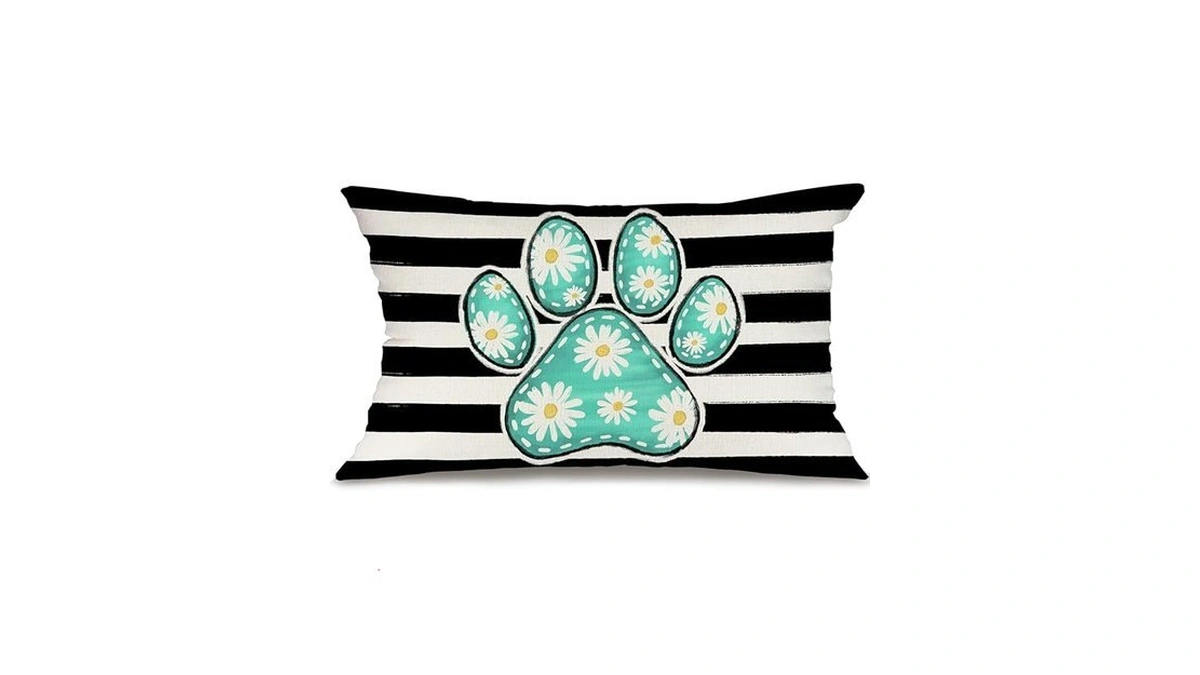 Geeory Spring Pillow Cover 12x20 Inch, Paw Prints Daisy Decor