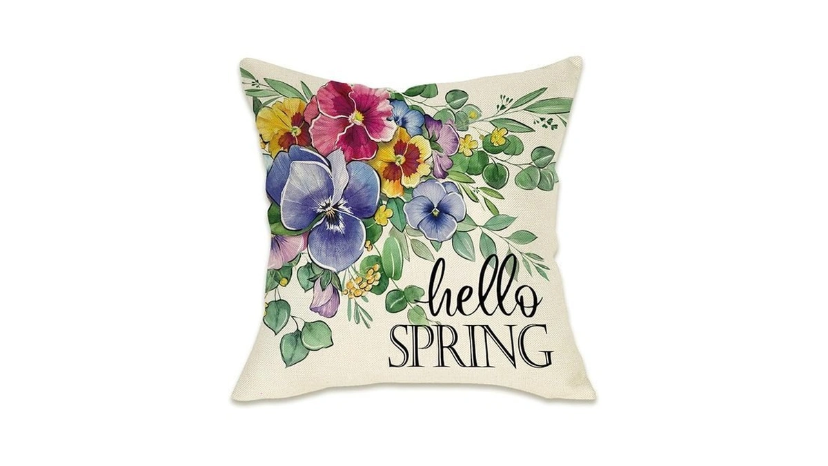 Fahrendom Hello Spring Pansy Flower Decorative Throw Pillow Cover 20